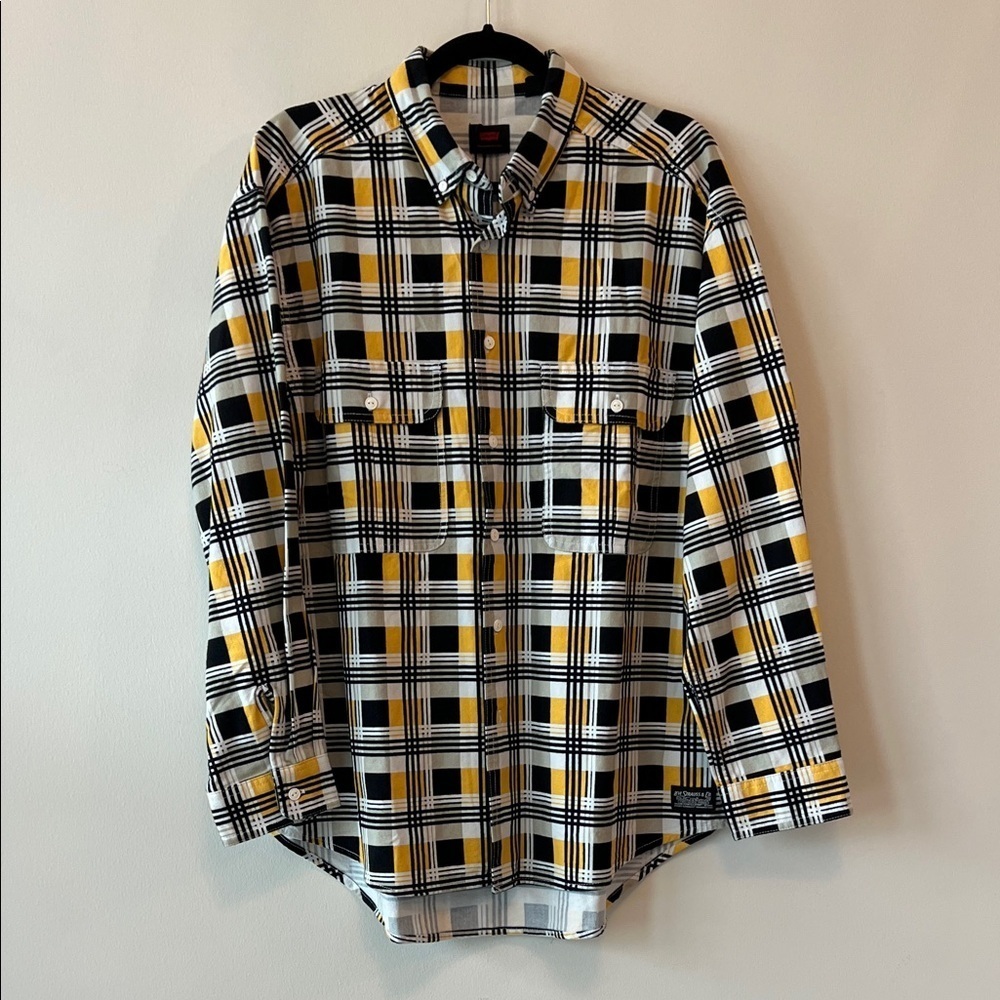 Levi's Men's Yellow and Black Plaid Shirt